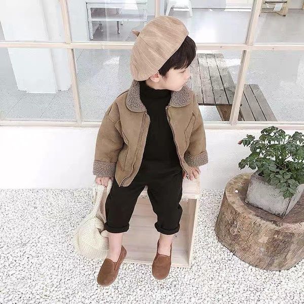 

jackets boys jacket korean children's clothing spring autumn children deerskin fur collar baby lambswool coats zipper outwear, Blue;gray