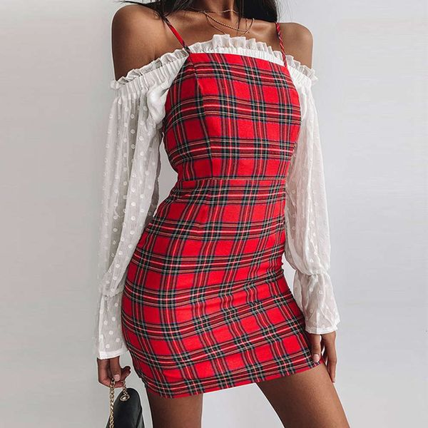 

wind 2019 summer new women's with one line collar plaid pattern, slim fit, british style and fashionable dress, White