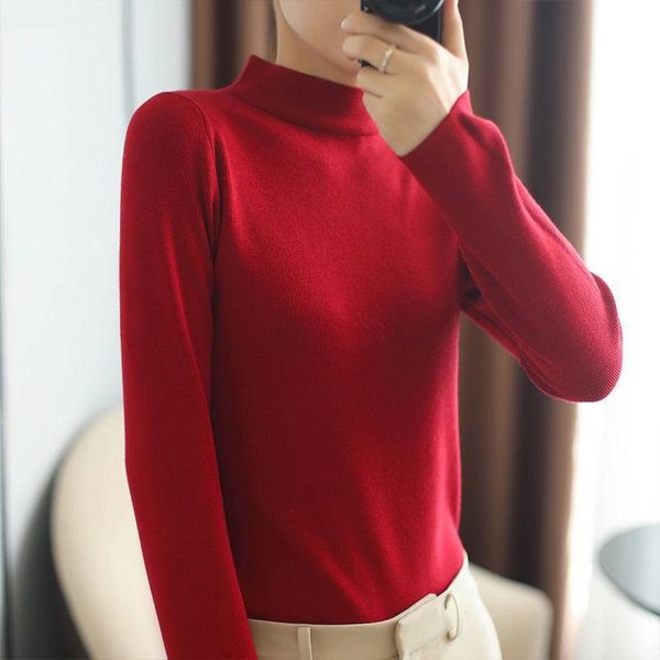 

women's sweaters sweater autumn winter half high collar woolen long sleeve pullover slim fitting knitted bottom coat women woman 2021se, White;black