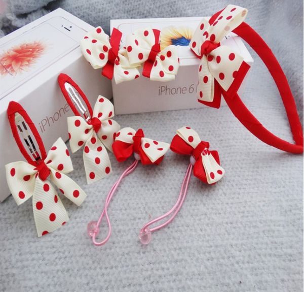 

wholesale-children's 7-piece set hair ornaments headgear baby bow headband bow tie hairpin hairpin girl hair rope, Golden;white