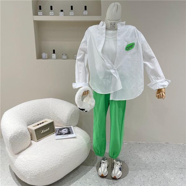 

two piece set women's spring summer 2021 fashion letter print long sleeve medium length shirt + sports casual suit, White