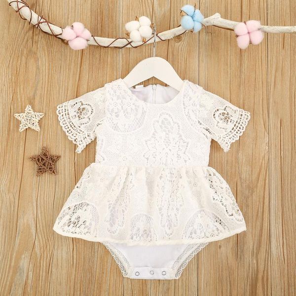 

clothing sets pudcoco born baby girl clothes short sleeve floral lace pattern solid color crew neck tutu romper one-piece outfit, White