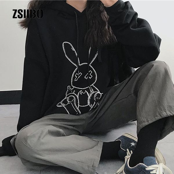 

women's hoodies & sweatshirts korea ulzzang gothic plus size harajuka long sleeve casual cartoon ins punk fun hip hop loose vintage wom, Black