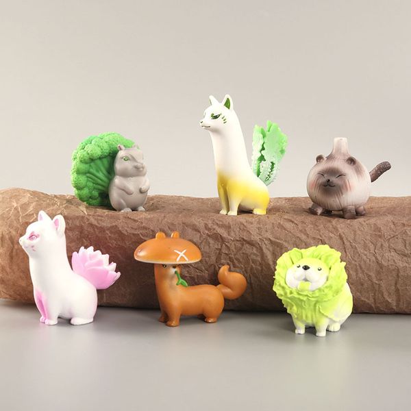 

6 vegetable animals hand-made cartoon dishes dog blue flower mouse mushroom weasel garlic meow lotus root radish fox doll toy ornaments