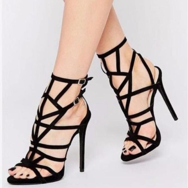 

sandals km-roya 2022 hollow nightclub dress shoes women narrow band high heels gladiator sandal ladies party pumps, Black