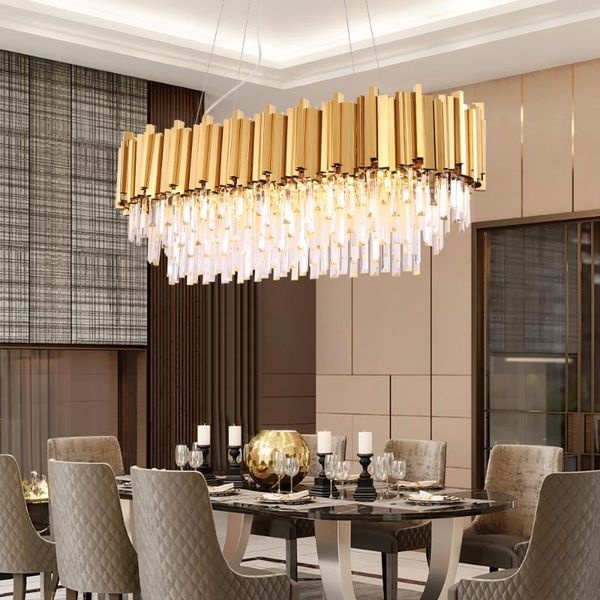 

modern crystal chandelier for dining room luxury kitchen island gold light fixture classic rectangle cristal lamps high quality