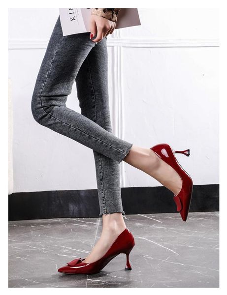 

dress shoes spring and autumn women's with pointed toes thin heels, Black
