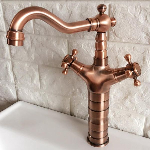 

bathroom sink faucets antique red copper brass kitchen vessel single hole basin swivel spout faucet dual cross handles water tap arg056