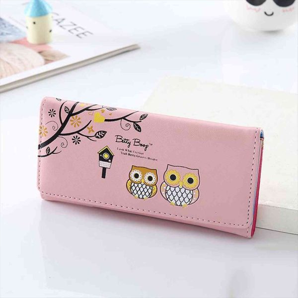 

women wallets cute owl lady coin purse long short style money bags clutch woman wallet cards id holder purses bag, Red;black