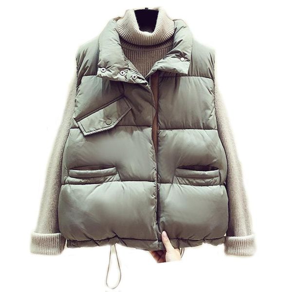 

2021 cotton winter down vest women harajuku bf loose thick short waistcoat jacket outerwear zipper sleeveless vest jacket, Black;white
