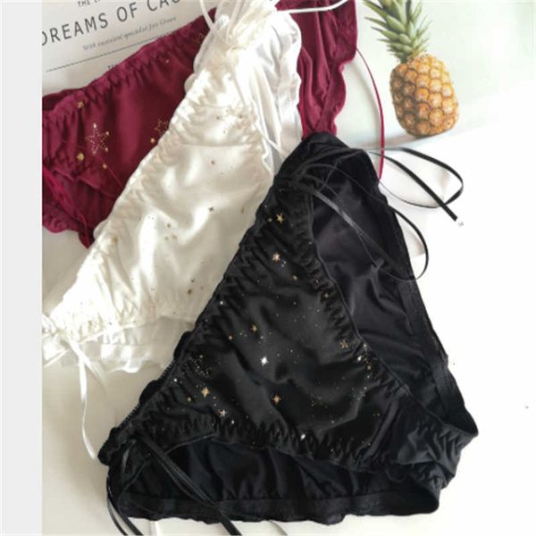 

summer ice silk star mid-waist ladies bag hip panties anime two-dimensional ladies panties 4pcs, Black;pink