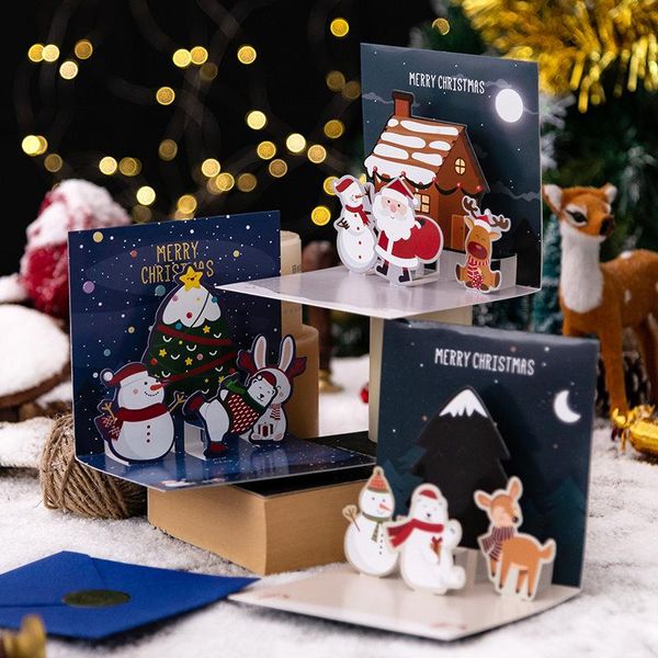 

greeting cards for marry christmas year blessing message honeycomb 3d -up festival postcards gifts with envelope