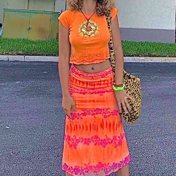 

fashion orange bohemian womens skirt floral print casual summer beach loose fit high waist, Black