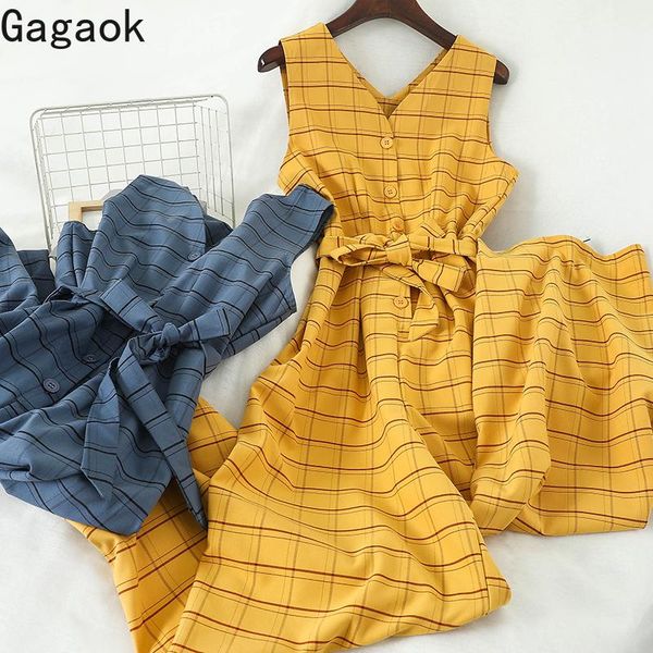 

women's jumpsuits & rompers gagaok women 2021 casual spring autumn plaid sashes loose harajuku simple wild female fashion jumpsuit, Black;white