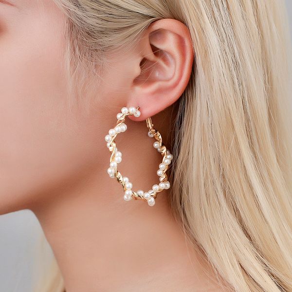 

new large circle earrings temperament net red wrapped pearl earrings women's small fragrance creative exaggerated earrings, Silver
