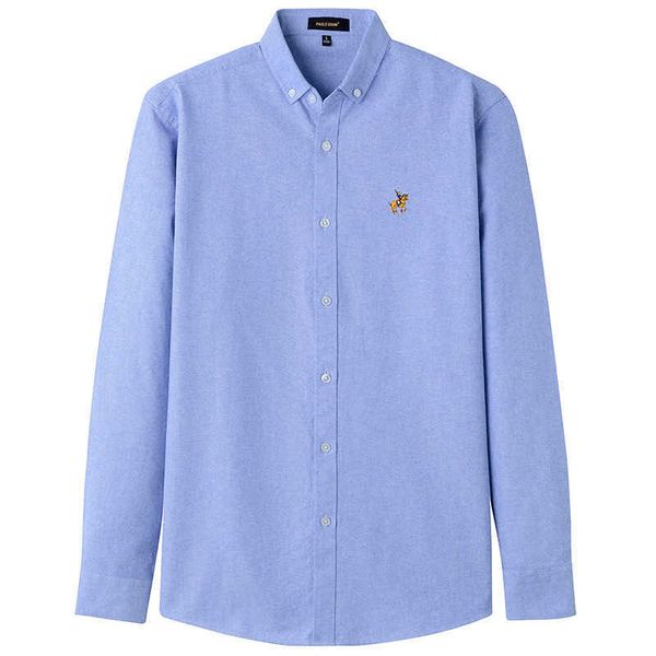 

casual 100% cotton mens oxford shirts long sleeve thick regular fit embroidery horse fashion designer 210721, White;black