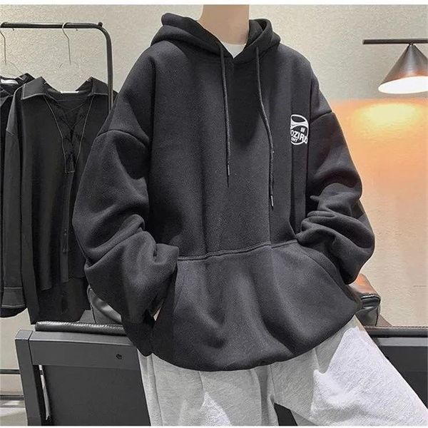 

men's hoodies & sweatshirts autumn and winter lazy wind with velvet thick hoodie men korean lovers loose hooded ins versatile coat swea, Black