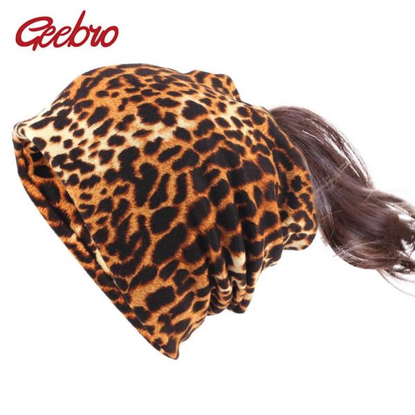 

beanie/skull caps geebro women's leopard beanie hat spring hair hole slouchy beanies for femme soft warm bonnet cap gorro invierno muje, Blue;gray