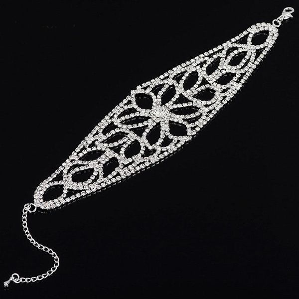 

link, chain fashion wedding accessories silver color crystal bracelet for women flower rhinestone link bridal bangle gifts, Black