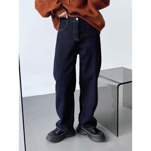 

women's jeans high waist slant pocket thermal lined classic straigt blue / black