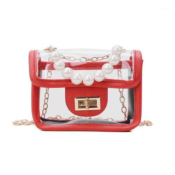 

backpacks children's pearl jelly transparent messenger bag 2021 summer girl designer clear flap crossbody small chain shoulder1