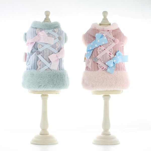 

dog apparel pet dresses clothes pink blue winter warm coat jacket for dogs cats jumpsuit dress clothing puppy 5 sizes
