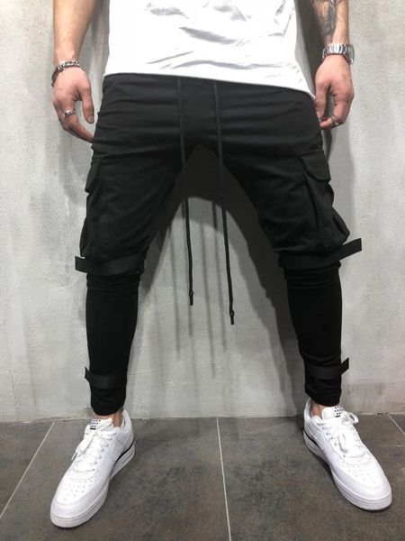 

men's pants brand name trousers jogging sports solid cotton multi-pocket casual black 2x