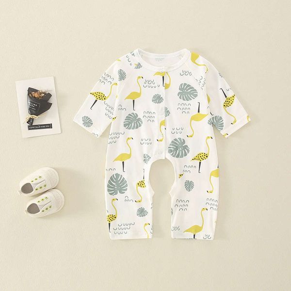 

baby open file one-piece clothes summer thin baby pajamas children spring and autumn summer cotton khaki, White