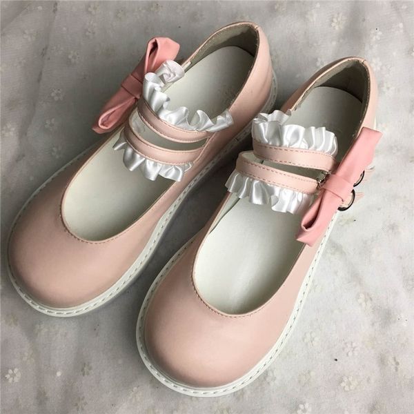

size big 40 lolita retro-sweet japanese princess lace shoes comfortable round head girl bowknot fivela mary jane ppv0, Black
