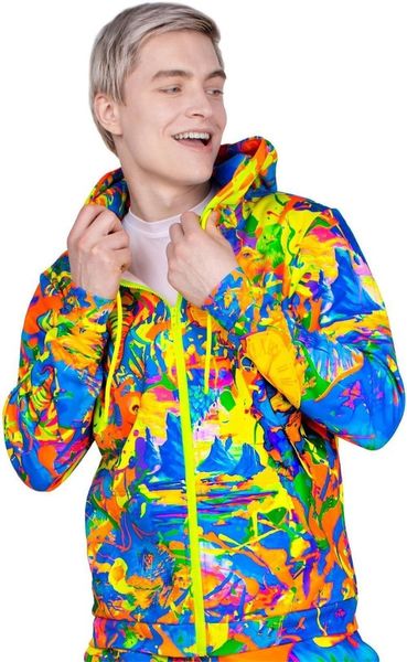 

neon hoody elegant elephant zip-up uv fluorescent blacklight, Black