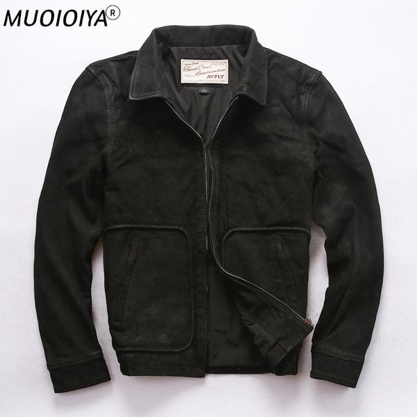 

men's leather & faux avfly 2021 men vintage black genuine cowskin motorcycle jacket 100% real cowhide slim jackets winter russia coats