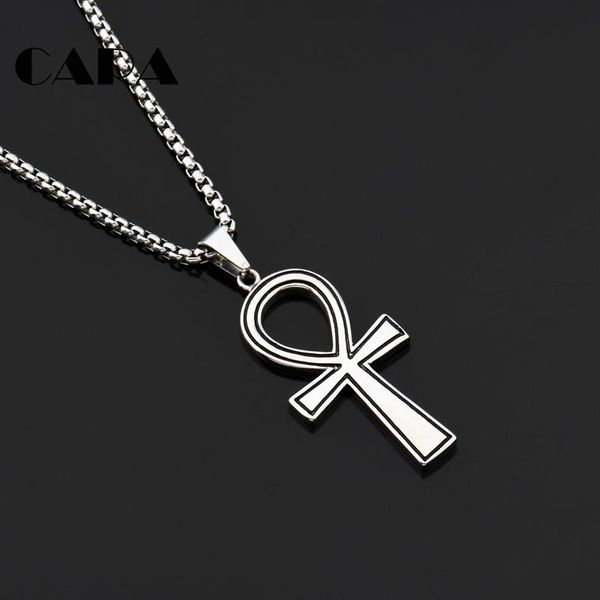 

pendant necklaces ankh necklace & the key of nile gold color plated stainless steel men jewelry egyptian cross cagf0405, Silver