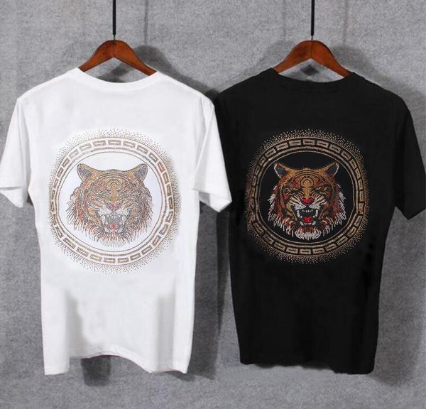 

tees men's plus size asian size 5xl rhinestone hip hop streetwear cotton tshirts, White;black