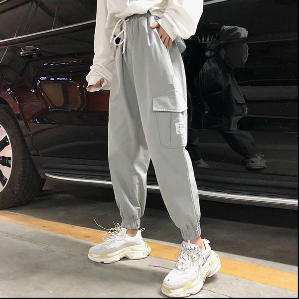 

gray female hip hop high waist harem pants women cool print pants streetwear trouser autumn womens jogger cargo pants girls, Black;white