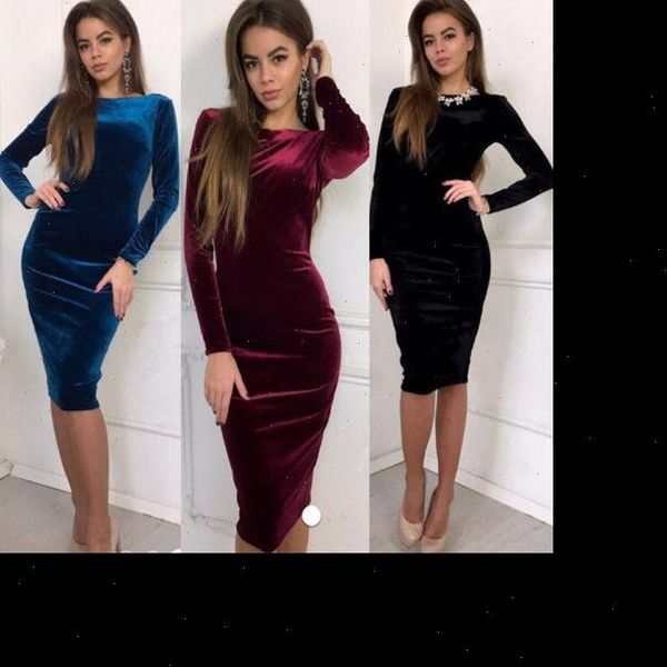 

women casual long sleeve solid sheath evening party midi dress velvet dresses clothes drop shipping, Black;gray