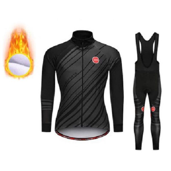 

racing sets winter thermal fleece pro cycling jersey set mountian bicycle clothes wear ropa ciclismo bike clothing, Black;blue