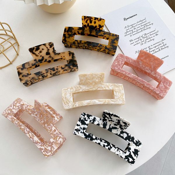 

length 12.7 cm large square rectangle scrunchies hair clamps women hollow out acetic acid alloy shower claw clips european lady ponytail hea, Slivery;golden