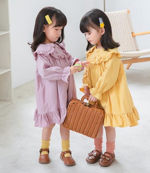 

girl's dresses toddler baby girl fall dress casual long sleeve doll collar bowknot ruffle trim loose, Red;yellow