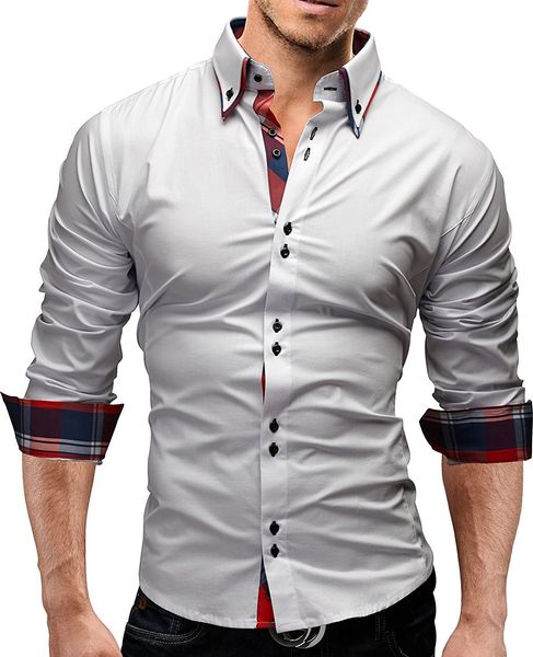 

fashion male shirt long-sleeves double collar business shirt mens dress shirts slim men, White;black