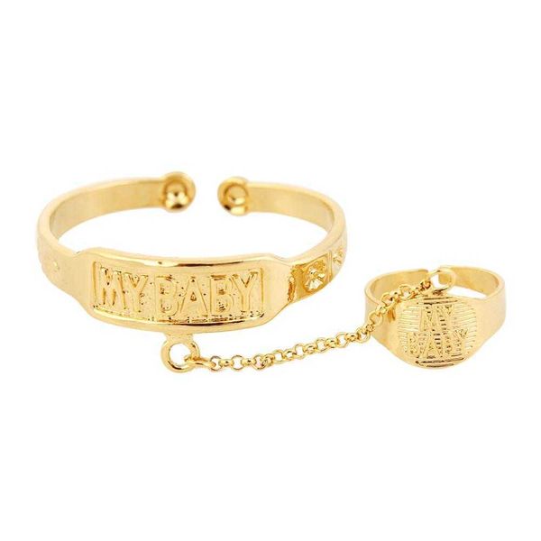 Baby Kinder Gold gefüllt überzogene trendige Armreifen verstellbare Handarmbänder Geschenk schöner Schmuck mit Ring Q0719