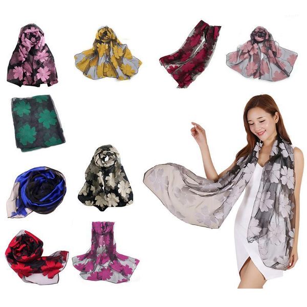 

fashion elegant women flower yarn long scarf soft shawl gift, Blue;gray