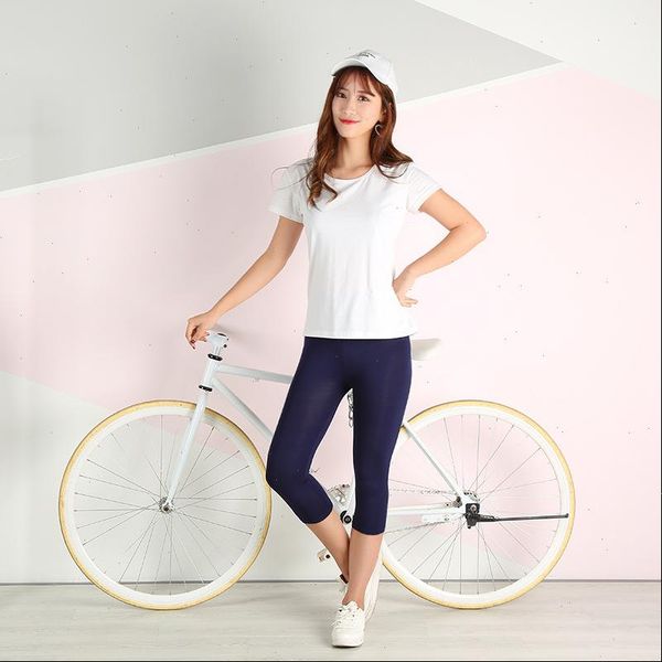 

style thin korean capri pants womens legging slim fit fashion modal cotton, Black
