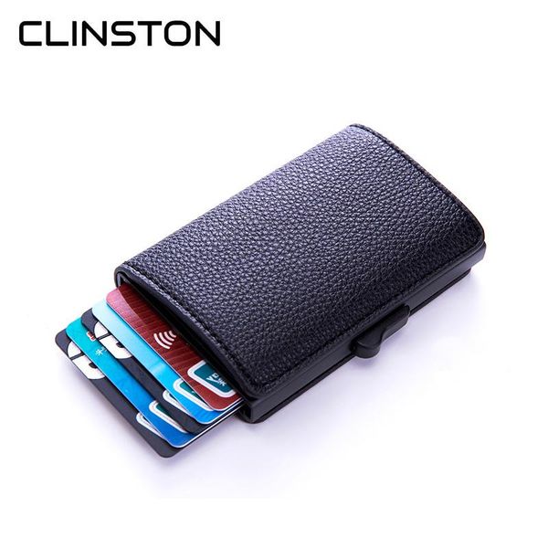 

card holders automatic rfid lychee pattern leather wallet antimagnetic anti-theft type case aluminum alloy holder, Brown;gray
