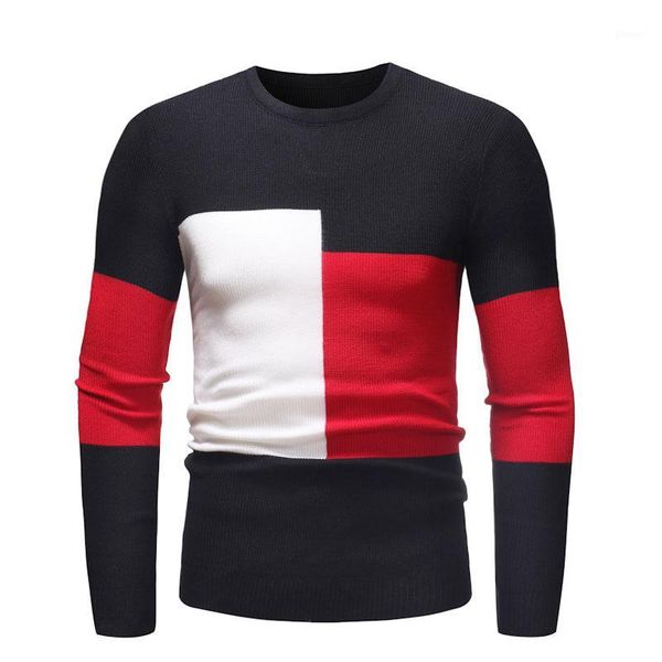

new fashion men's slim sweaters color block design autumn and winter thin sweaters contrast color style 1, White;black