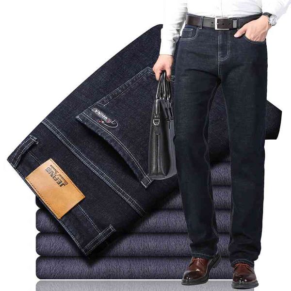 

men's jeans winter warm blue black slim classic style stretch fit thick pants fashion trousers male brand mh1p