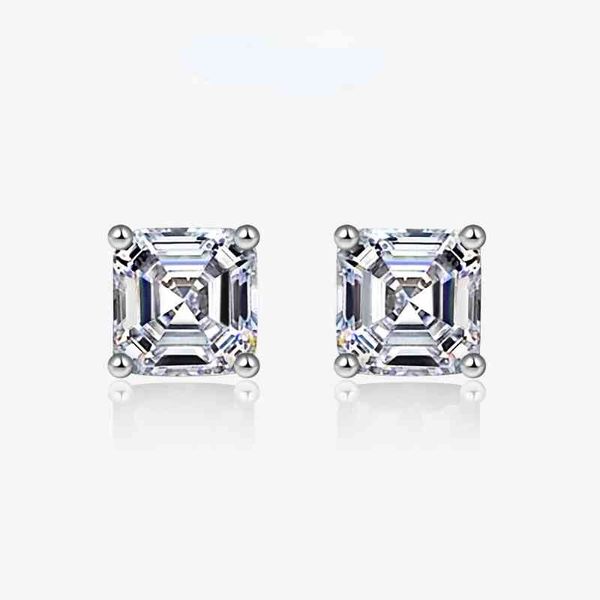 100 % echtes 925er-Sterlingsilber, 7 mm Smaragdschliff, simulierter Moissanit-Diamant, Damen-Ohrstecker, Hochzeit, edler Schmuck, Geschenk