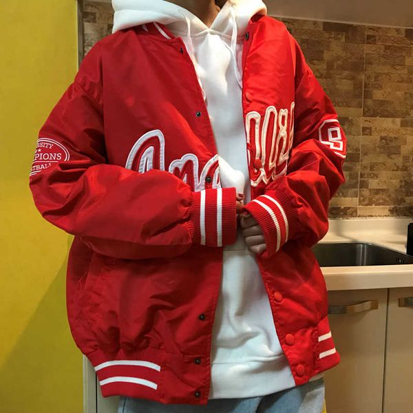 

men's varsity bomber jackets embroidery letters oversized hip hop streetwear casual baseball uniform coats vintage male clothing 210909, Black;brown