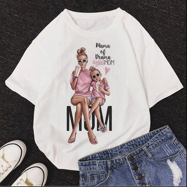

women kawaii mom fashion harajuku t shirt mamas love summer printed t shirts woman soft mother gift lady shirt, White