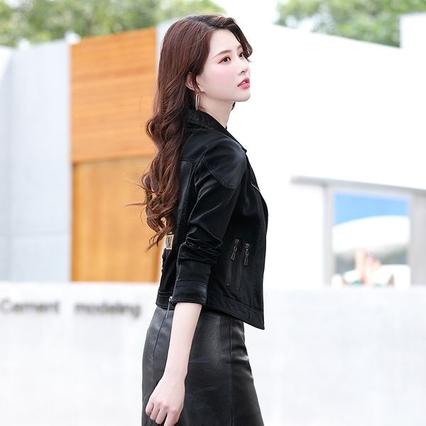 

2020 autumn new women's leather clothes fashion temperament slim and versatile sheep coat, Black