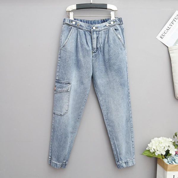 

women's jeans large size boyfriend for women stretch loose harem pants denim female casual vintage high waist mom 5xl q2688, Blue